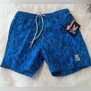 NWT Psycho Bunny Blue Swim Trunks with Abstract Pattern